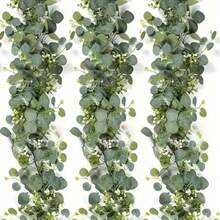 Artificial Eucalyptus Wreath, White Flowers, Silver Dollar Eucalyptus Wreath With White Baby's Breath, Artificial Green Vines, Suitable For Weddings, Parties, Fireplace Mantles, Table Runners, Home Decor, Office Decor, Summer Decor - Green - View 8