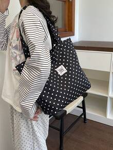 Cherry Print Simple Bucket Large Shoulder Tote Bag Student Girl Shoulder School Bag - Black - View 9