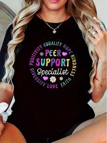 Black Graphic T-Shirt By Peer Support Specialist For Sobriety - Inspirational Affirmations Print With Equality, Hope, Love, And Diversity, Unisex Streetwear, Soft And Breathable Fabric, Vibrant Geometric Design, Casual Short-Sleeve Crew Neck T-Shirt For Spring/Summer, Motivational Clothing, Urban Style, Durable Material, Summer T-Shirt, For Urban Fashion Lovers - 白色 - 查看 1