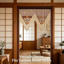 Bohemian Style Natural Wood Short Beaded Curtain, Natural Wooden Material, Contrast Beaded Design, Home Entrance Hallway Privacy Screen Divider Curtain - Multicolor - View 4