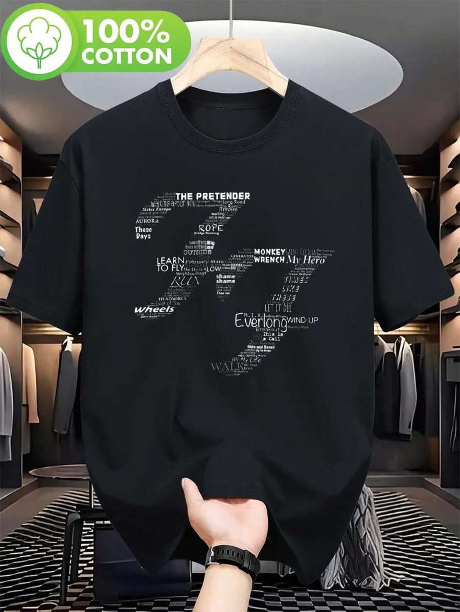 Camiseta Tipográfica Foo, Camisetas Personalizadas, Gráficas, de Secado Rápido, para Hombre, Estilo Casual y Moderno - Negro - Ver 1