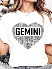 Soft, Breathable, And Lightweight For All-Day Comfort. Women's Crew Neck T-Shirt With An Artistic Gemini Zodiac Sign Print, Ideal For Casual Wear During Christmas And Holidays, 220g. Classic Crew Neck With A Relaxed Fit That Flatters All Body Shapes And Is Easy To Pair With Jeans, Shorts, And Leggings. - 白色 - 查看 7