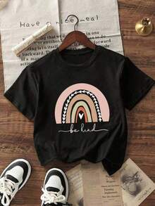 Nueva Camiseta Casual de Verano para Niñas Adolescentes, Estampada, de Cuello Redondo y Manga Corta, Estilo Minimalista de Verano, Sudadera Unisex de Estilo Urbano Vintage, de Algodón Suelto y Manga Corta con Cuello Redondo - Negro - Ver 3