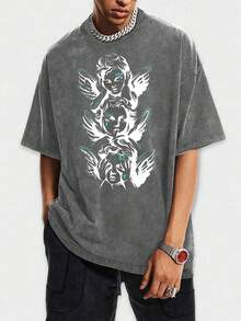 Nuevo modelo 2026,% algodón lavado, estilo casual urbano, adecuado para fiestas o festivales, tela suave y transpirable, diseño de estampado moderno, unisex, ligero y cómodo de llevar, diseño de moda vintage. - Negro - Ver 7