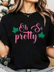 Soft, Breathable, And Lightweight For All-Day Comfort. This Women's Crew Neck T-Shirt Features A Pretty Green Star Print And Is Perfect For Everyday Casual Wear, Christmas Holidays, And More. It Weighs 220g. The Classic Neckline And Relaxed Fit Flatter All Body Types And Are Easy To Pair With Jeans, Shorts, And Leggings. - 黑色 - 查看 1