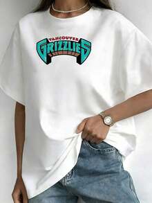 Women's Vancouver Grizzlies Graphic Print T-Shirt, Retro Vintage Style, Soft Pure Cotton, Casual Wear For Everyday Use Or Sporting Events, Perfect Gift For Her, Cool Summer Clothes For Women - 白色 - 查看 6