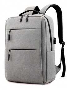 SHILAN 15.6 Inch Business Commuter Laptop Backpack, Multi-Compartment Front Pocket Design, Large Capacity Storage Backpack, Suitable For Business Trips And Travel - Grey - View 2