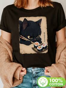 Camiseta de manga corta de color sólido suave para mujer, transpirable para el verano. - Negro - Ver 11