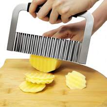 1pc Stainless Steel Wavy Vegetable Cutter | Wooden Handle French Fry & Vegetable Slicer, Suitable For Potatoes And Vegetables - Multicolor - View 14