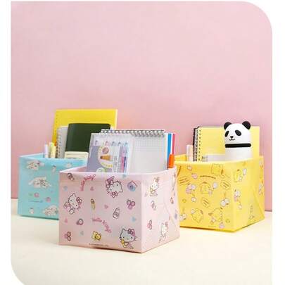 SANRIO 3件装/三丽鸥可爱卡通文具，零食折叠收纳篮，可爱女孩爱心便携收纳袋，宿舍或居家必备好物