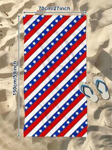 1pc American Independence Day Style Red White Blue Striped Print Beach Towel, Large Size Soft Absorbent Striped Beach Bath Towel, Suitable For Travel, Vacation, Sports, Bathroom, Pool And Camping, Strong Water Absorption - Multicolor - View 15