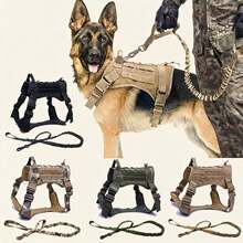 2 件套狗背带和牵引绳套装，带手柄的 Molle 背心，适用于工作犬，带钩环面板，适合小型、中型、大型犬散步、远足训练 - 彩色 - 查看 3
