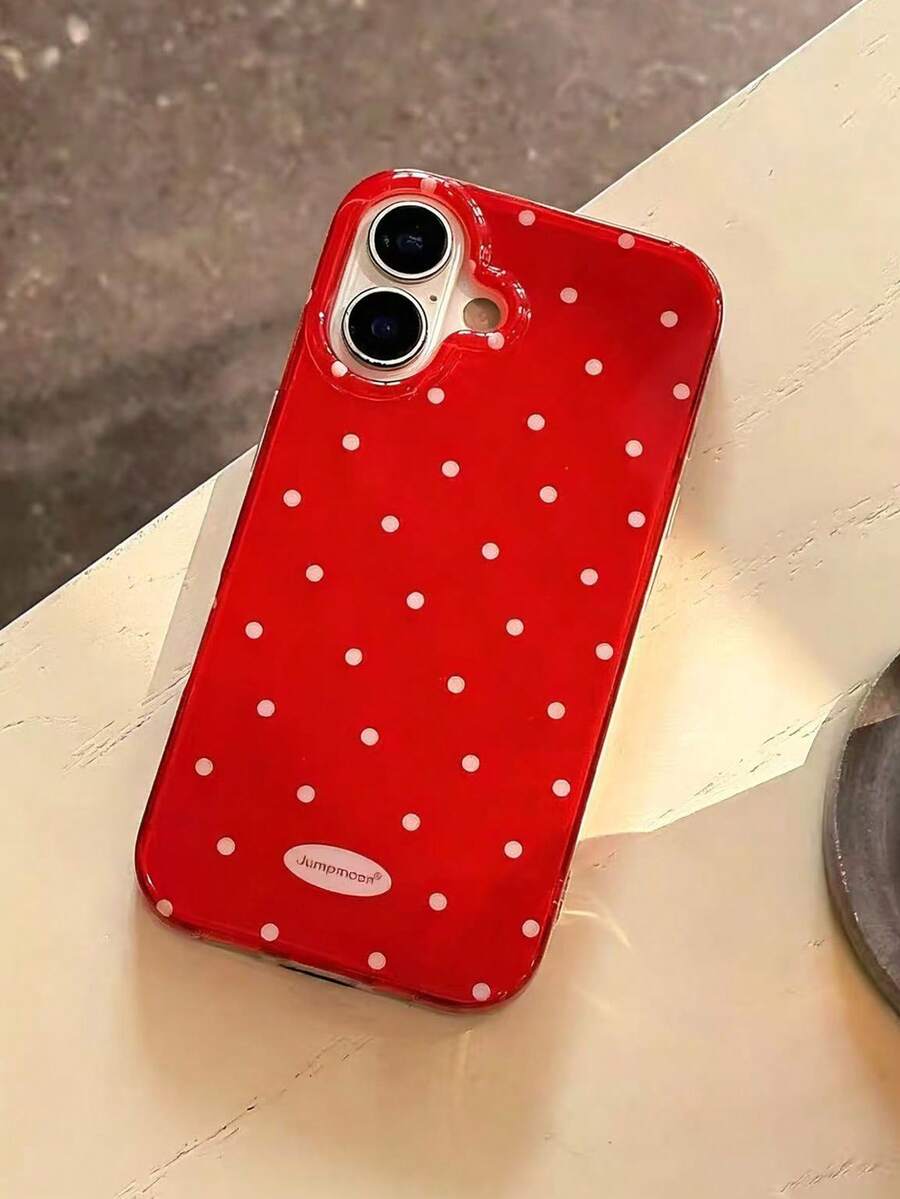 Fashionable Phone Case, Minimalist & Cute Design, Black & White Polka Dot Pattern, Suitable For IPhone 11 To 17 Series Including Pro Max - Red - View 1
