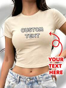 Camiseta Corta Estilo Y2K Personalizada, Regalo DIY, Texto Personalizado para Verano - Albaricoque - Ver 2