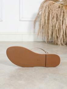 Giày sandal đế bằng hở mũi, quai kim loại, thoải mái, đa năng dành cho nữ. - Màu be - Xem 8