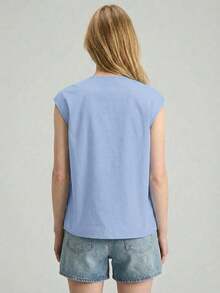 Ontre 2026SS Nueva Blusa para Mujer, Tejido Tejido, Estilo Urbano Elegante Casual, Moda Minimalista para Ir al Trabajo - Celeste - Ver 4