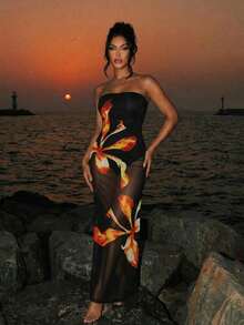 Vestido ajustado con abertura sexy y estampado de posicionamiento de moda de verano europea y americana para mujeres - Multicolor - Ver 3