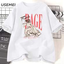 Women's Large T-Shirt From The Female Rage Music Series, 2026, Casual, Cotton, Short Sleeve, Summer, Round Neck, Music Print, Urban Style, Unisex. - 白色 - 查看 1