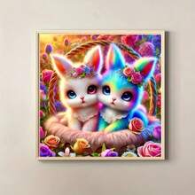 1件装 - DIY 5D钻石画套装，花篮可爱兔子图案，适合成人和初学者，全圆钻艺术刺绣，十字绣画，墙面装饰，家居装饰钻石工艺品，节日专属礼物 - 圓鑽 - 查看 5
