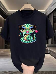 Unique T-Shirt With A Striking Snake Design In A Y2K Style, Ideal For Lovers Of Mexican Fashion And Pop Culture. Highlight Its Charm And Originality, Perfect For Any Occasion. Don't Miss Out! DXPP - 黑色 - 查看 7