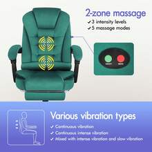 ALFORDSON Ergonomic Office Chair With Massage Function, Footrest And 150° Tilt, Velvet Executive Chair With SGS Gas Spring, Swivel Gaming Chair For Computer, Suede, Black - Green - View 2