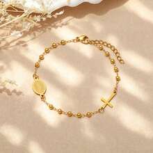 Adjustable Fashion Luxury High-End Stainless Steel Bracelet, Cross Stainless Steel Buddhist Bead Bracelet, Versatile Cross Bracelet - Yellow Gold - View 1