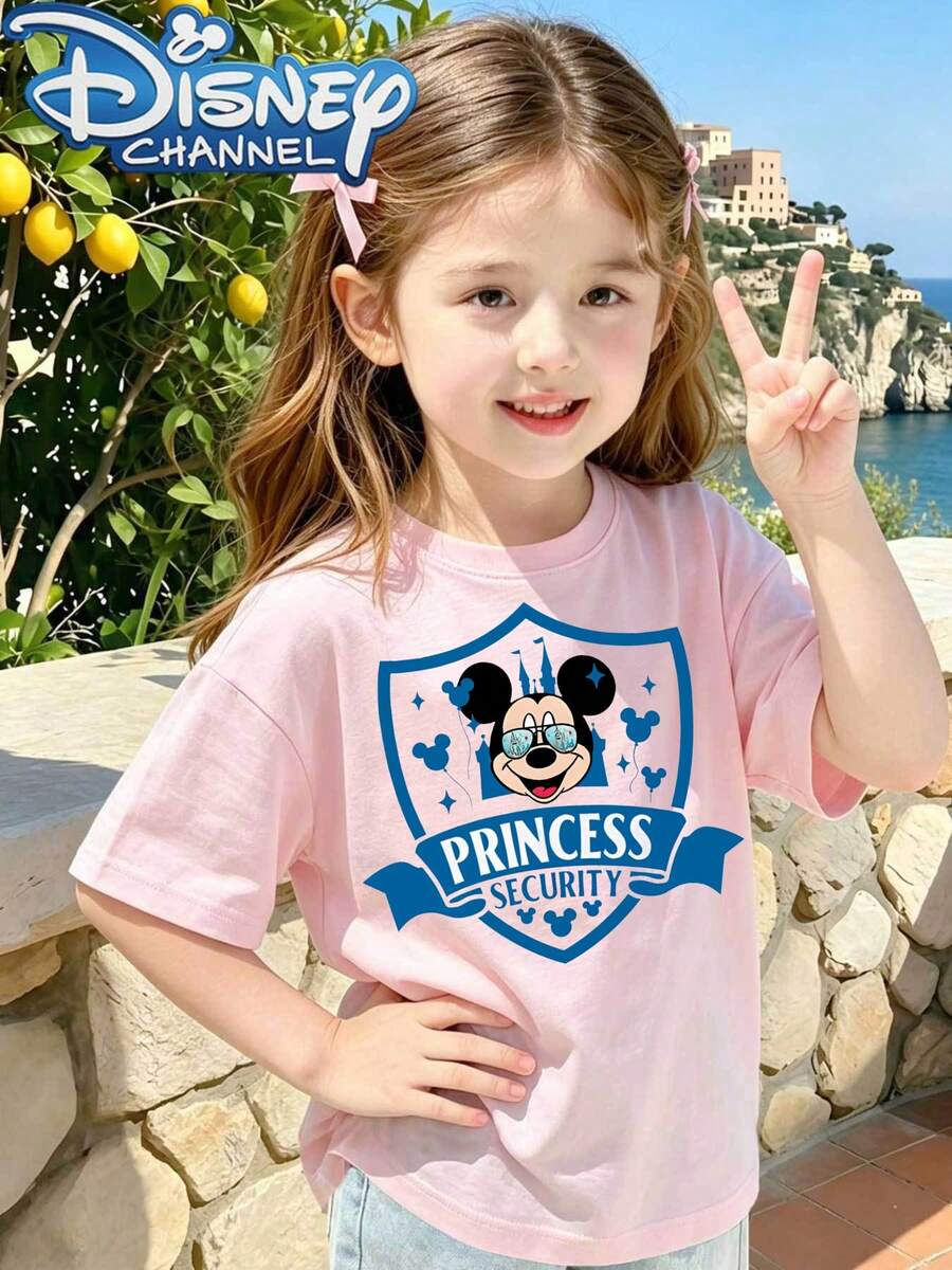Disney Cute Disney Style Men's T-Shirt Princess Security Mickey Mouse Design Summer Casual Wear For Kids And Teens Gift For Children And Disney Fans - Pink - View 1