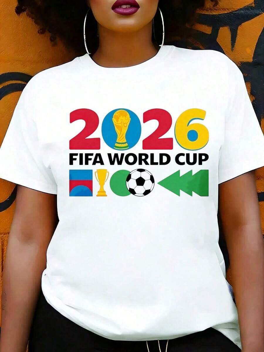 Camiseta Casual para Mujer 2026, Diseño de Torneo de Fútbol, Ropa de Verano, Regalo para Fanáticos del Deporte - Blanco - Ver 1