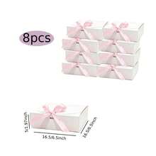 3 Sizes Available, White Gift Box With Lid & Blue Ribbon, Paper Invitation Gift Box For Bridesmaids, Suitable For Wedding, Birthday, Christmas, Party Favors - View 11