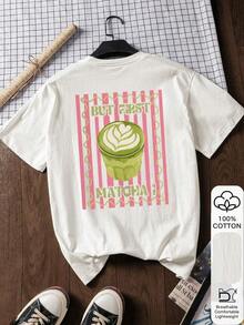 Camiseta de manga corta para mujer, 100% algodón, con estampado de letras, estilo casual de verano, camiseta gráfica, tela suave, ropa de algodón, para uso al aire libre, con diseño estampado, camiseta de verano, blusa de mujer, atuendo para vacaciones, estilo de viaje, estilo playero. - Blanco - Ver 2