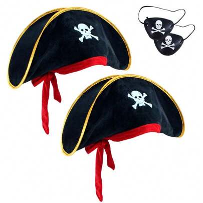 4pcs Pirate Costume Accessories Set, Pirate Hats And Eye Patches For Halloween, Pirate Birthday, Cosplay & Dress-Up Party