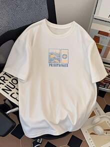 Men's Japanese-Style T-Shirts With Ocean Wave Print, 230 G/M², 100% Heavyweight Cotton, Fashion Brand T-Shirts, Short Sleeve, Casual, Oversized Tops For Men. - 白色 - 查看 9