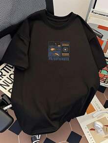 Men's Japanese-Style T-Shirts With Ocean Wave Print, 230 G/M², 100% Heavyweight Cotton, Fashion Brand T-Shirts, Short Sleeve, Casual, Oversized Tops For Men. - 白色 - 查看 1