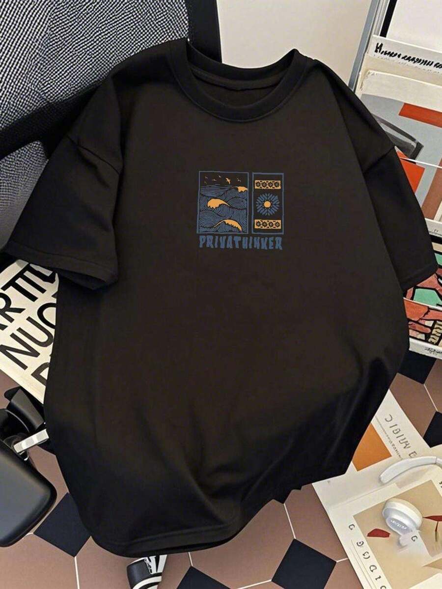 Men's Japanese-Style T-Shirts With Ocean Wave Print, 230 G/M², 100% Heavyweight Cotton, Fashion Brand T-Shirts, Short Sleeve, Casual, Oversized Tops For Men. - 白色 - 查看 1