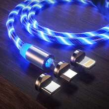 Cable de carga magnético con luz de flujo 3 en 1, cabezal de carga magnético desmontable con luz LED, compatible con iPhone 17 Pro Max/17 Pro/17 Plus/17/16/15/14/13/12/11/XS/XR/8/7/6, S25/S24/S23/S22/S21/S20, cable de datos de carga rápida - Azul - Ver 8