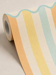 SUPSTICKER 1 pieza Pegatina de pared de vinilo con rayas onduladas de color pastel, autoadhesiva y removible, 17.72*35.43/47.24 pulgadas, adecuada para decoración del hogar DIY en interiores - 1PC - Ver 4