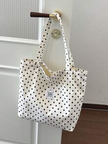 Cherry Print Simple Bucket Large Shoulder Tote Bag Student Girl Shoulder School Bag - White - View 3