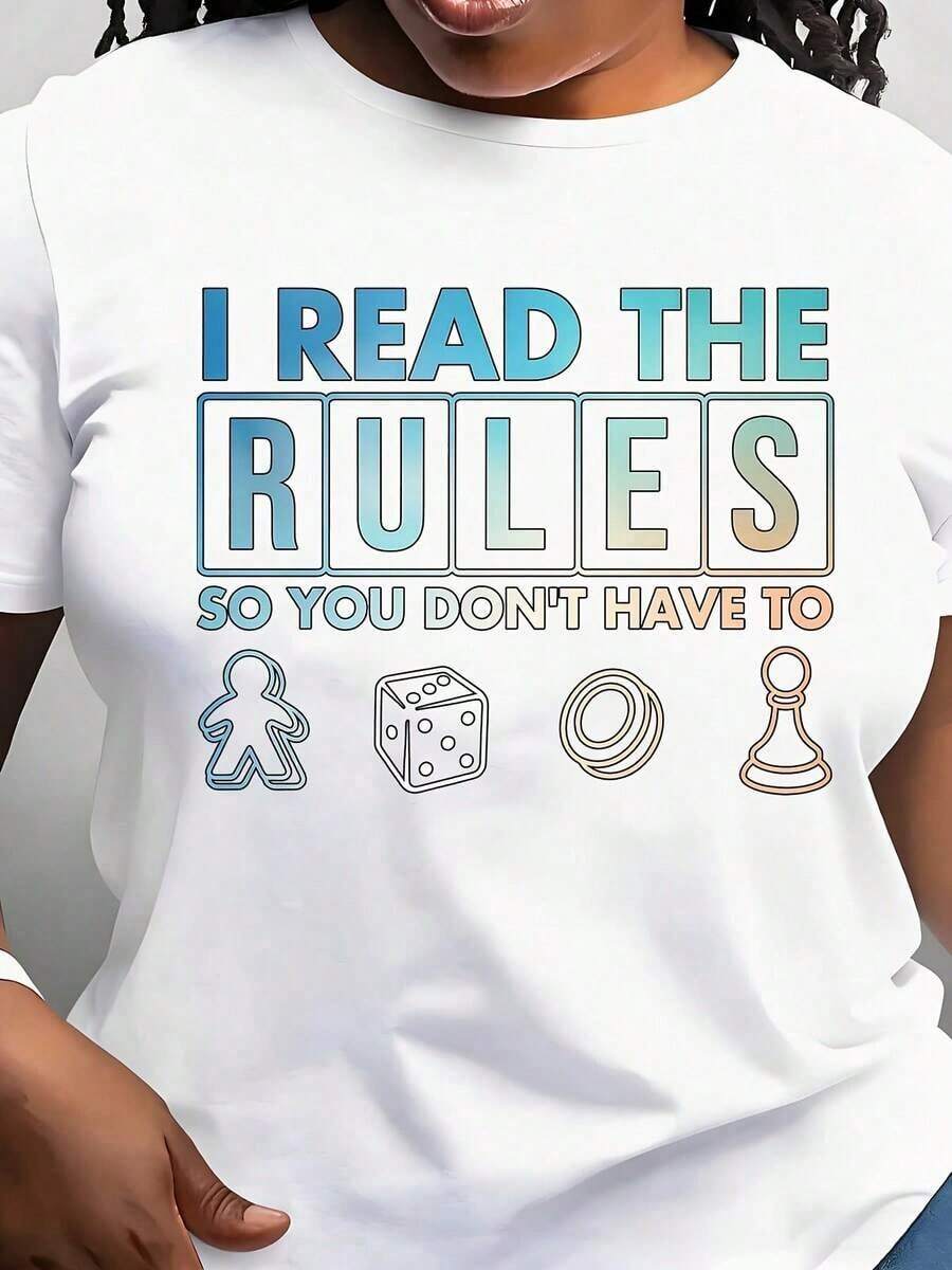 Modern And Minimalist Women's T-Shirt With The Print "I Read The Rules So You Don't Have To." Casual Sleeveless T-Shirt For Everyday Outdoor Wear, Suitable For Any Occasion, Perfect As A Birthday Gift, For All Seasons, Casual For Everyday Wear. - 白色 - 查看 1
