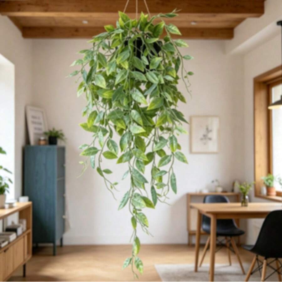 Artificial Plant - Fake Pea Vine, Hanging Potted Plant, Wall-Mounted Shelving Decor, Suitable For Indoor And Outdoor, Living Room Shelves Decoration, Home Decor, Room Decor, Garden Decor, Wall Decor - Gray Peas - View 1