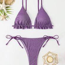 Classic Solid Color Bikini Swimsuit, Best Seller For Women, Sexy Swimwear For Beach Vacation. - Blue - View 3