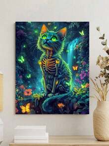 一套骷髅猫DIY数码油画套装，艺术工艺品，无框油画套装，适用于卧室装饰和墙面艺术装饰，绘画方法简单有趣，无需绘画基础，实现您的绘画梦想，沉浸在缤纷的世界中，每一笔都是自我表达，为生活增添浪漫气息，是馈赠亲朋好友的最佳礼物，节日礼物，40*50厘米 - 綠色 - 查看 4