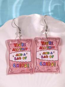 1 Pair Creative Funny Unique Exquisite Cute Cartoon Slogan Pearl Acrylic Dangle Earrings, Suitable For Women's Daily Outfit, Festivals And Parties - Multicolor - View 3