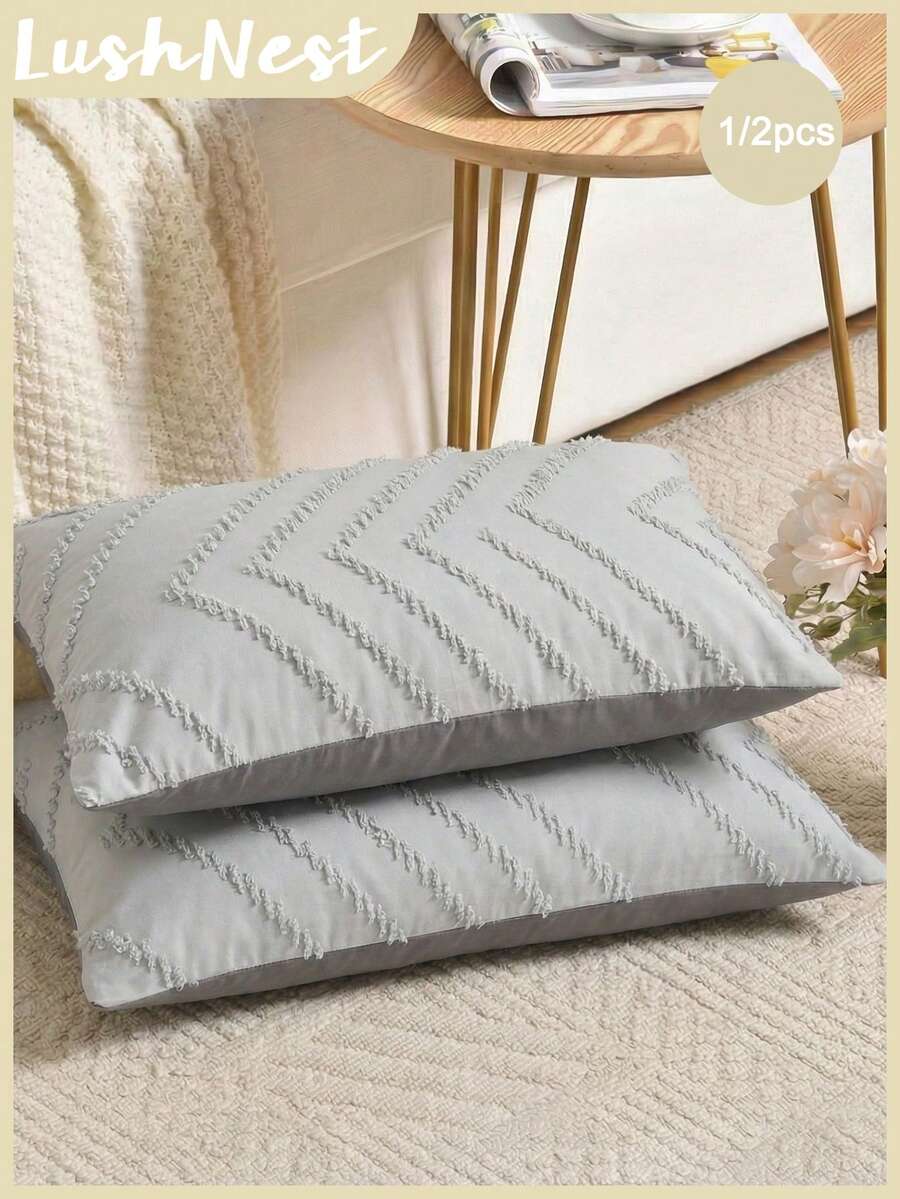 1/2pcs Set Wave Cut Flower Dark Grey Pillowcase - Includes 1 Or 2 Pillowcases (Pillow Insert Not Included), Reversible, Cute Fresh Country Style, Lightweight And Breathable, Machine Washable, Country Style - Dark Grey - View 1
