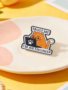 Trust Me I'm An Engineer Enamel Pin Working Orange Cat Wearing Glasses Brooch Backpack Clothing Badge Jewelry Gift For Friends - Multicolor - View 4