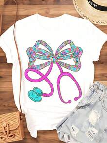 Camiseta de Enfermera con Diseño de Estetoscopio Colorido, Regalo para Profesionales Médicos, Enfermeras y Médicos, Ropa de Trabajo Divertida para Trabajadores de la Salud, Camiseta de Manga Corta de Algodón 100% con Cuello Redondo, Estilo Vintage Urbano, Unisex, 220g - Blanco - Ver 4