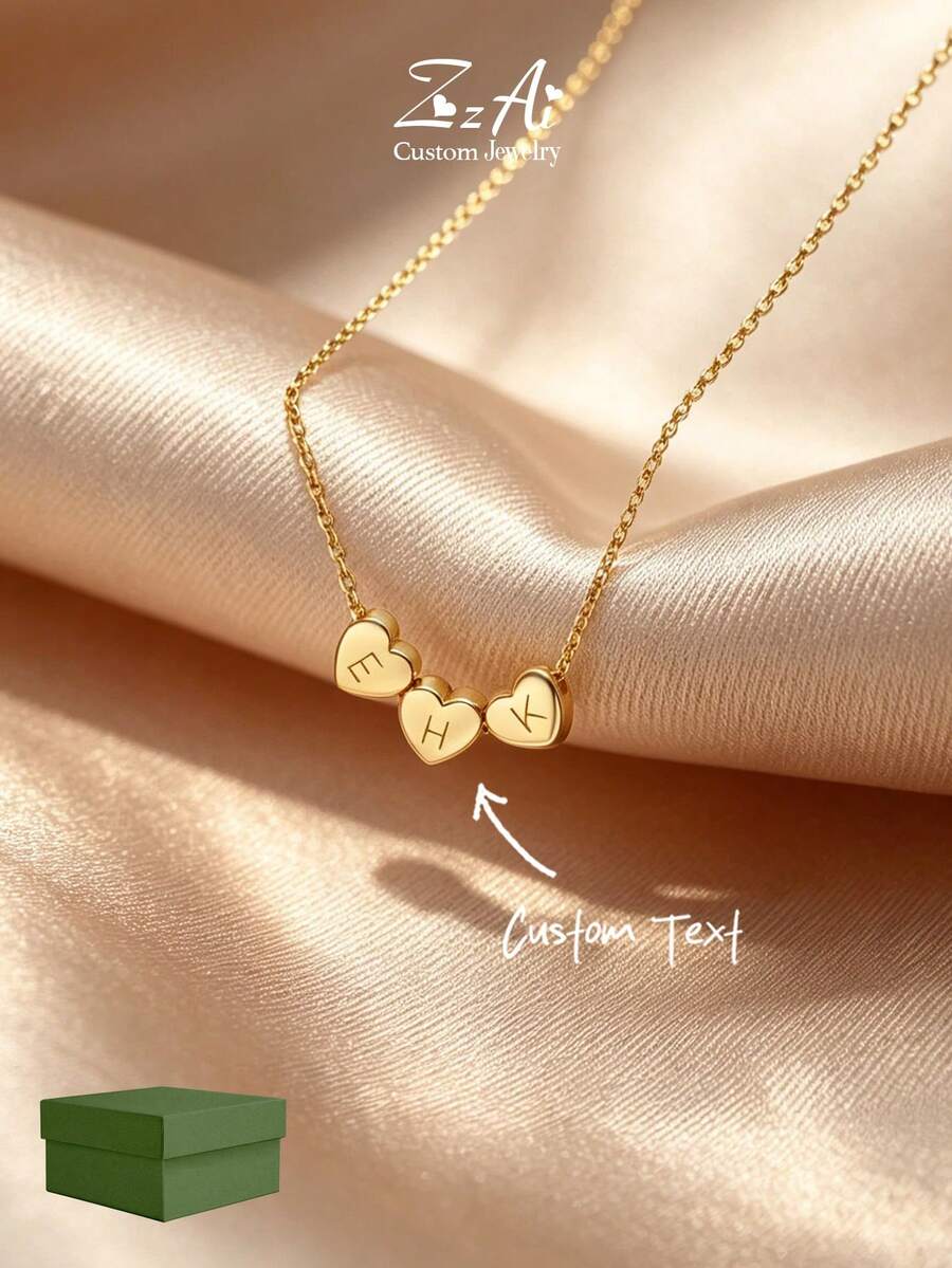 Dây chuyền và vòng tay mặt dây chuyền hình trái tim 3D, Dây chuyền và vòng tay chữ cái vàng tùy chỉnh, Dây chuyền và vòng tay gia đình, Dây chuyền tối giản, Dây chuyền nữ, Quà tặng Ngày của Mẹ - Dây chuyền hình trái tim - Xem 1
