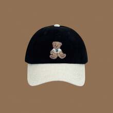 Mũ lưỡi trai nhung kẻ thêu hình gấu Teddy, mũ lưỡi trai unisex điều chỉnh được, mũ snapback mềm mại, kiểu dáng cổ điển đa năng, phù hợp cho các chuyến đi chơi mùa xuân và mùa thu cũng như sử dụng hàng ngày. - mũ bóng chày - Xem 3