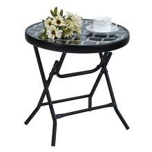 Folding Side Table, Foldable Coffee Table, Outdoor Garden Table, Small Round Patio Table - Cuadrícula negra - View 3