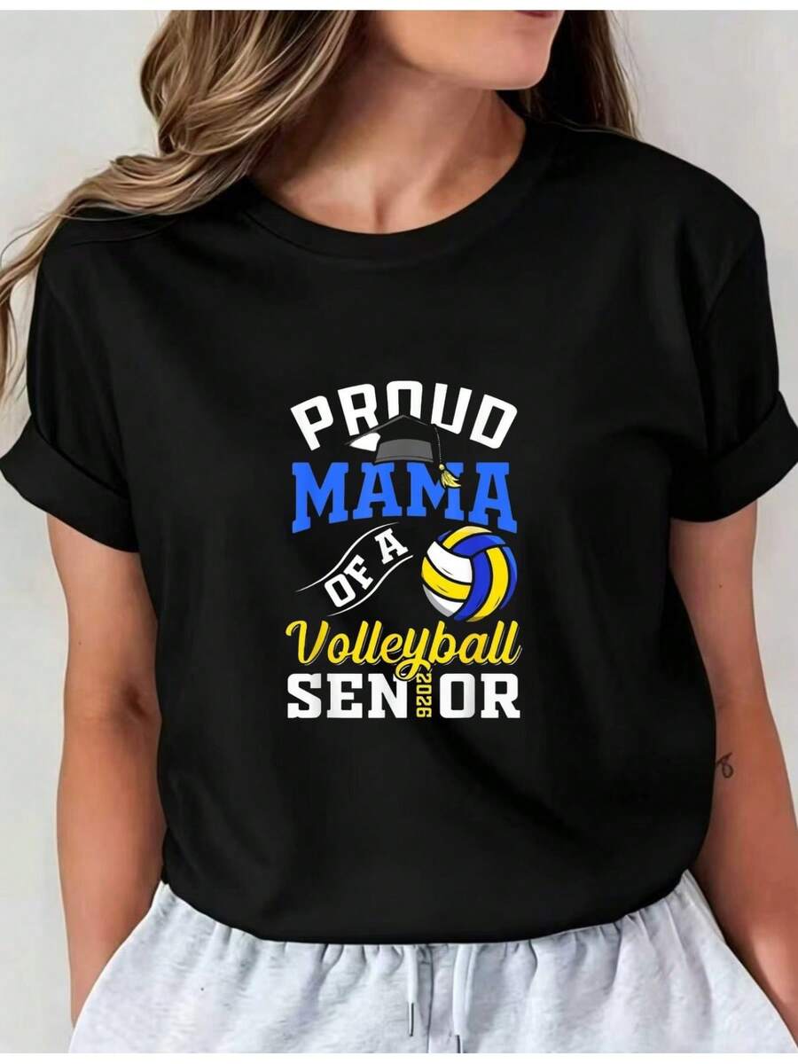 Camiseta Deportiva Casual para Mujer - Camiseta Negra con Texto en Negrita PRUD MAIA Volleyball Senator - Elástica y de Cuello Redondo, Lavable aáquina, Ajuste Cómodo para Todas las Estaciones, para Amantes del Voleibol. - Negro - Ver 1