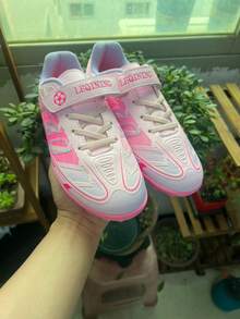 Kids' Football Shoes - Shock-Absorbing & Breathable, Comfortable & Durable, Always Ready For Match - Hook And Loop Closure, PU Upper, Nylon Lining, EVA Insole, Printed Pattern Design - Pink - View 5
